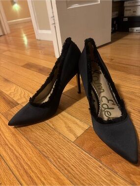 Sam Edelman Black Pointed Fringe Stiletto Heels